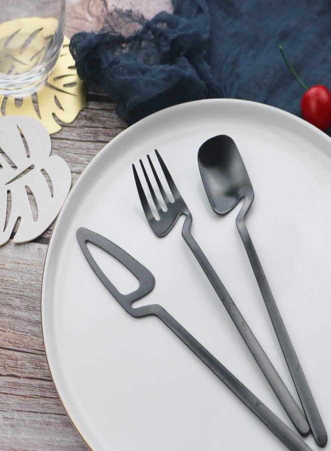 JASHII Silverware Set Satin Finish 24-Piece Stainless Steel Flatware Set Kitchen Utensil Set Service for 6 Tableware Cutlery Set Dishwasher Safe (Matte Black) - Image 4